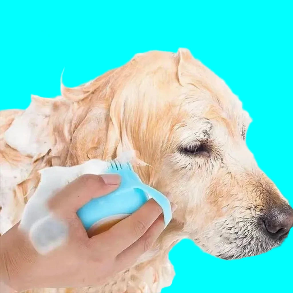 Silikonový kartáč na koupání psů a koček – zásobník na šampon